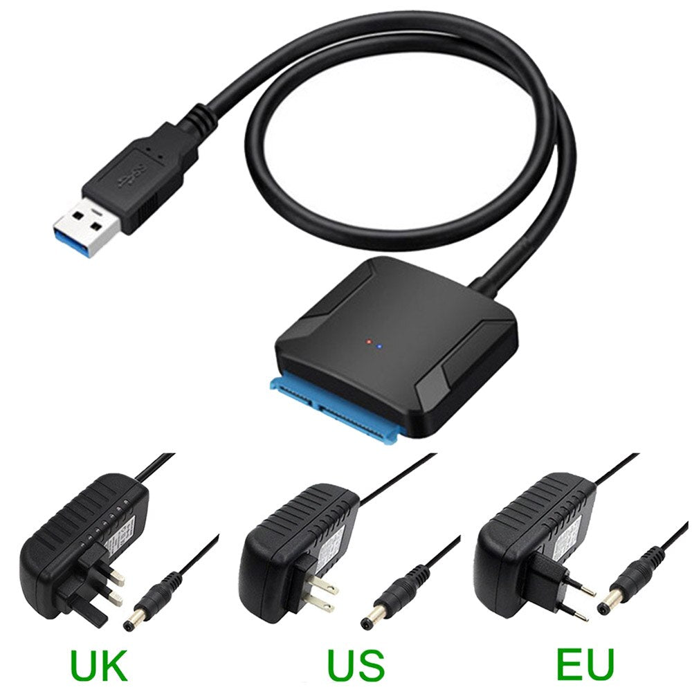 USB3.0 Adapter Cable Converter 22 pin USB 3.0 to SATA Cable with EU US UK adapter For 2.5 inch 3.5 inch HDD SSD Hard Disk