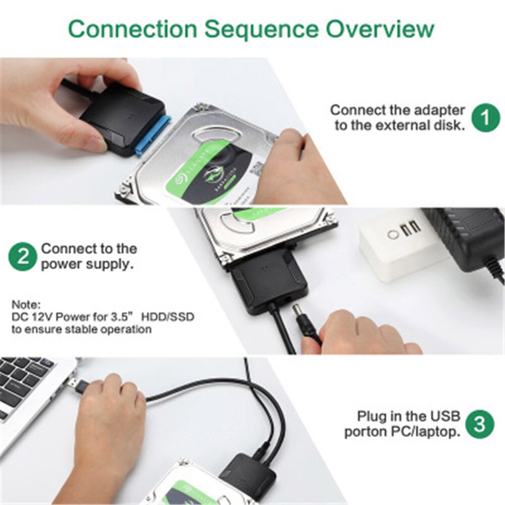 USB3.0 Adapter Cable Converter 22 pin USB 3.0 to SATA Cable with EU US UK adapter For 2.5 inch 3.5 inch HDD SSD Hard Disk