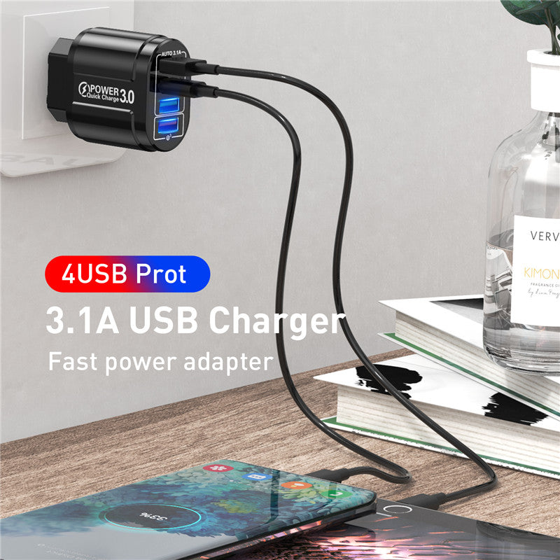 USLION 48W USB Charger Fast Charge QC 3.0 Wall Charging For iPhone 12 11 Samsung Xiaomi Mobile 4 Ports EU US Plug Adapter Travel