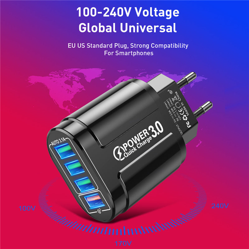 USLION 48W USB Charger Fast Charge QC 3.0 Wall Charging For iPhone 12 11 Samsung Xiaomi Mobile 4 Ports EU US Plug Adapter Travel