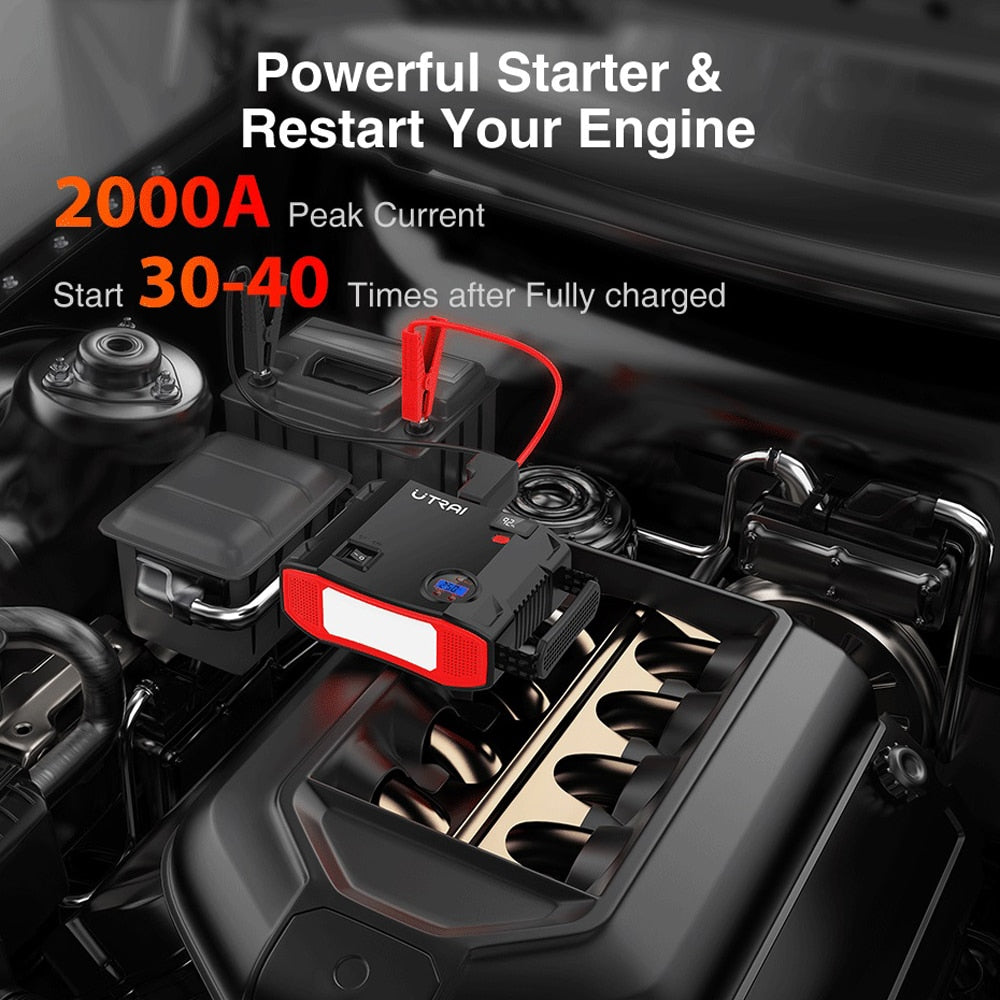 UTRAI Compressor 150PSI Air Pump Bicycle Car 2000A Jump Starter 24000mAh Power Bank Wireless Tire Inflator LED Air Compressor