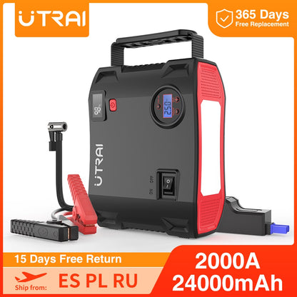 UTRAI Compressor 150PSI Air Pump Bicycle Car 2000A Jump Starter 24000mAh Power Bank Wireless Tire Inflator LED Air Compressor