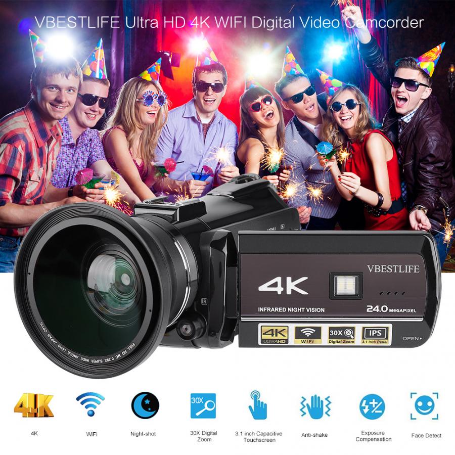 VBESTLIFE AC3-IPS 4K UHD WiFi 30X Digital Zoom 3.1inch Touch Screen DV Camera Camcorder camara de video 4K Camcorder