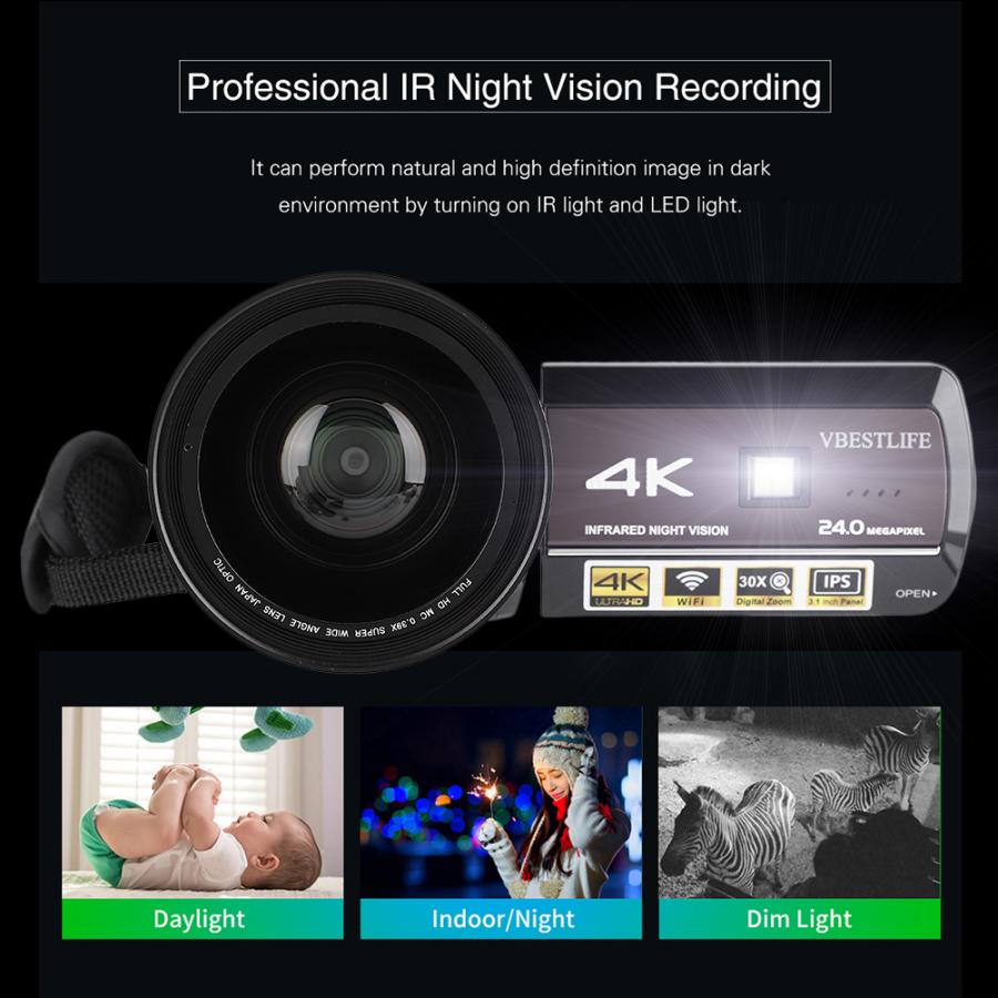 VBESTLIFE AC3-IPS 4K UHD WiFi 30X Digital Zoom 3.1inch Touch Screen DV Camera Camcorder camara de video 4K Camcorder