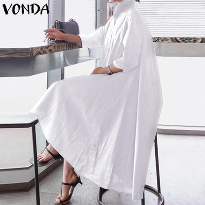 VONDA Office Ladies Dress Women Sexy Turn-down Collar Asymmetrical Party Dress Summer Sundress Casual Loose Vestido Plus Size