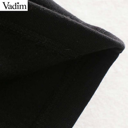 Vadim Women's elegant black gray sweatshirt O neck long puff sleeve pullover office wear female elegant chic loose tops HA489