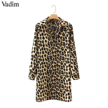 Load image into Gallery viewer, Vadim women Leopard V neck dress animal skin pattern chic long sleeve retro vintage casual straight dresses vestidos QA599
