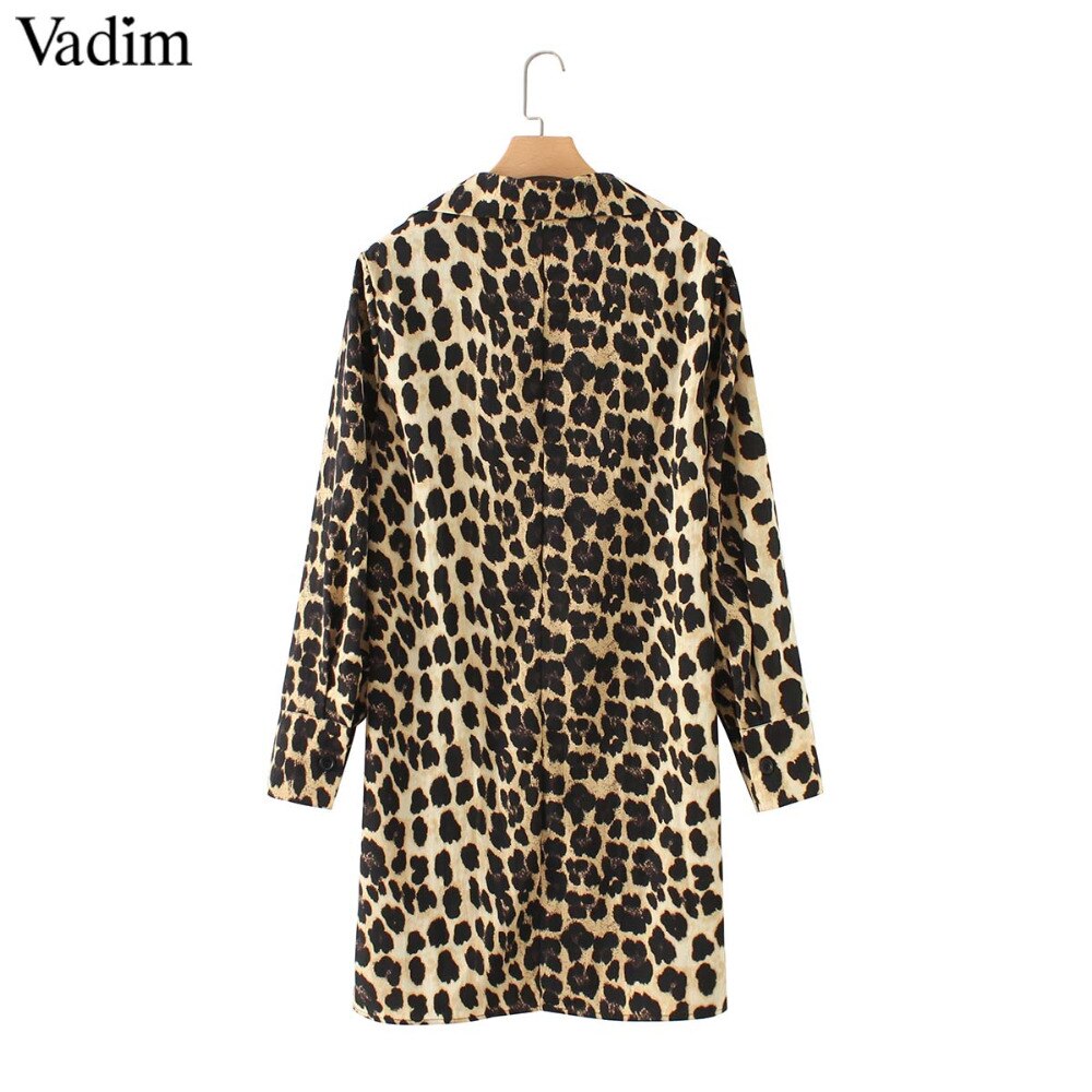 Vadim women Leopard V neck dress animal skin pattern chic long sleeve retro vintage casual straight dresses vestidos QA599