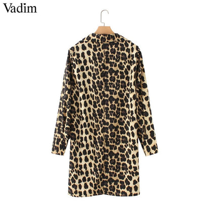 Vadim women Leopard V neck dress animal skin pattern chic long sleeve retro vintage casual straight dresses vestidos QA599