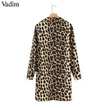 Load image into Gallery viewer, Vadim women Leopard V neck dress animal skin pattern chic long sleeve retro vintage casual straight dresses vestidos QA599
