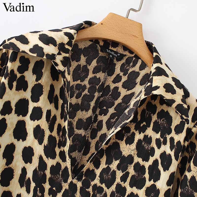 Vadim women Leopard V neck dress animal skin pattern chic long sleeve retro vintage casual straight dresses vestidos QA599