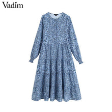 Load image into Gallery viewer, Vadim women chic print dress long sleeve O neck A line high waist female ankle length dresses vestidos QC560
