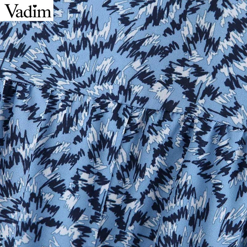 Vadim women chic print dress long sleeve O neck A line high waist female ankle length dresses vestidos QC560