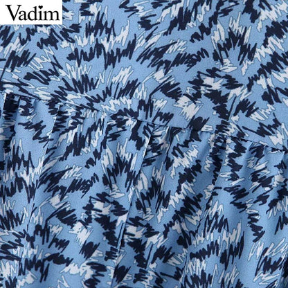 Vadim women chic print dress long sleeve O neck A line high waist female ankle length dresses vestidos QC560