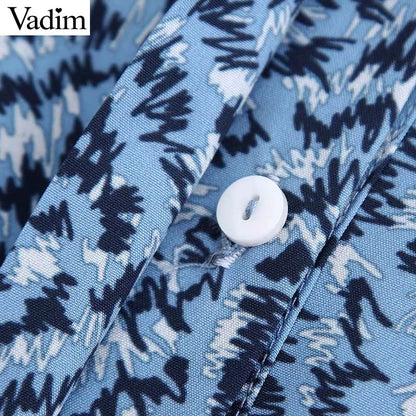 Vadim women chic print dress long sleeve O neck A line high waist female ankle length dresses vestidos QC560