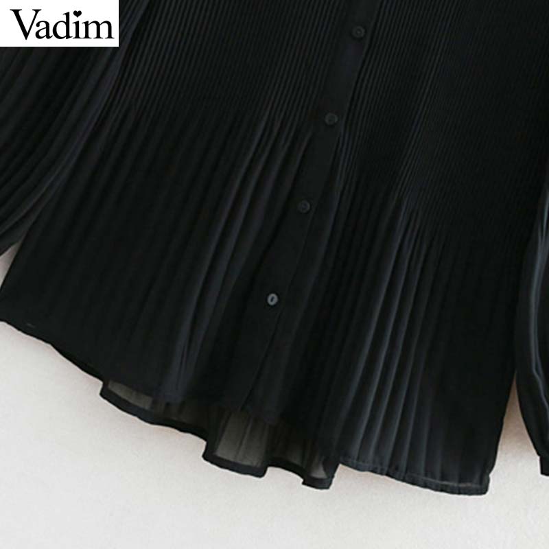 Vadim Women Elegant Chiffon Pleated Blouse Long Sleeve Irregular Female Shirt Casual stylish basic chic tops blusas LA953