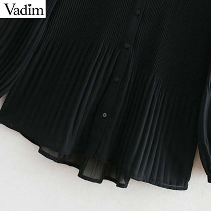 Vadim Women Elegant Chiffon Pleated Blouse Long Sleeve Irregular Female Shirt Casual stylish basic chic tops blusas LA953