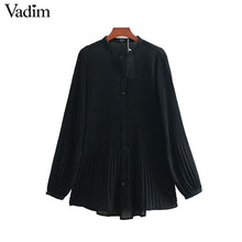 Charger l&#39;image dans la galerie, Vadim Women Elegant Chiffon Pleated Blouse Long Sleeve Irregular Female Shirt Casual stylish basic chic tops blusas LA953
