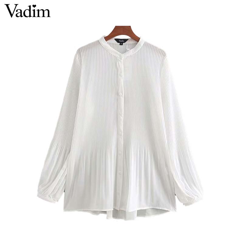 Vadim Women Elegant Chiffon Pleated Blouse Long Sleeve Irregular Female Shirt Casual stylish basic chic tops blusas LA953