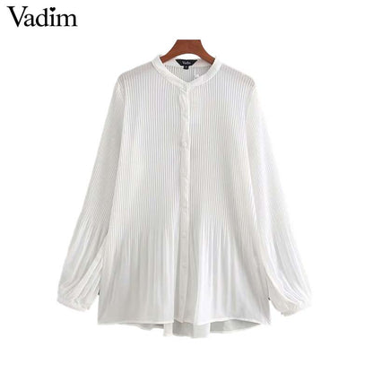 Vadim Women Elegant Chiffon Pleated Blouse Long Sleeve Irregular Female Shirt Casual stylish basic chic tops blusas LA953