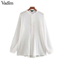 Charger l&#39;image dans la galerie, Vadim Women Elegant Chiffon Pleated Blouse Long Sleeve Irregular Female Shirt Casual stylish basic chic tops blusas LA953
