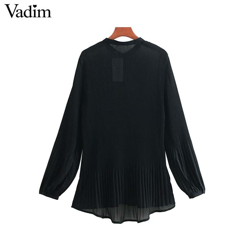 Vadim Women Elegant Chiffon Pleated Blouse Long Sleeve Irregular Female Shirt Casual stylish basic chic tops blusas LA953