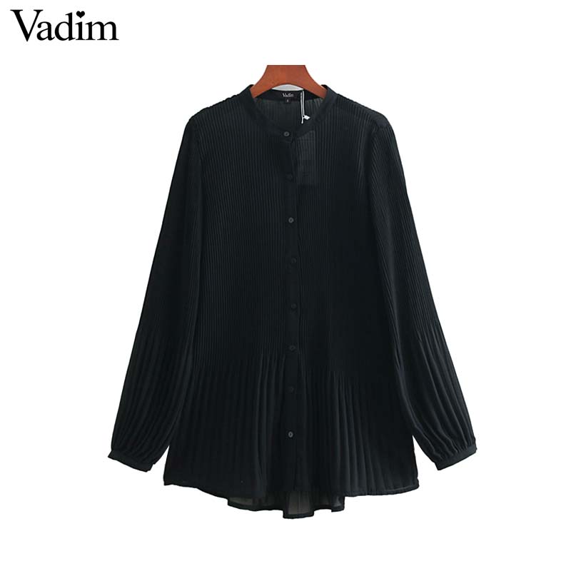 Vadim Women Elegant Chiffon Pleated Blouse Long Sleeve Irregular Female Shirt Casual stylish basic chic tops blusas LA953