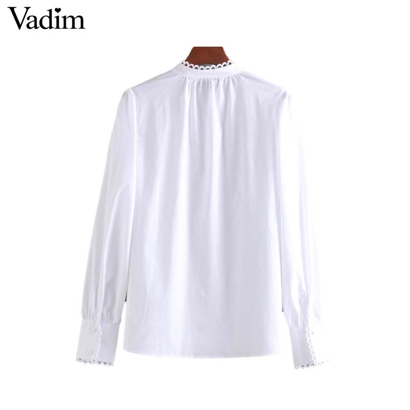 Vadim women sweet ruffled white blouse long sleeve O neck shirt female elegant office wear chic tops blusas mujer LB491