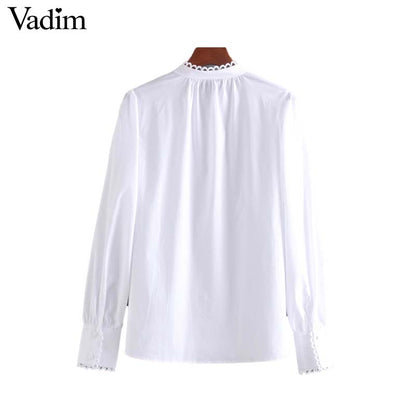 Vadim women sweet ruffled white blouse long sleeve O neck shirt female elegant office wear chic tops blusas mujer LB491
