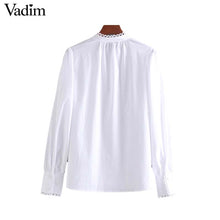 Charger l&#39;image dans la galerie, Vadim women sweet ruffled white blouse long sleeve O neck shirt female elegant office wear chic tops blusas mujer LB491
