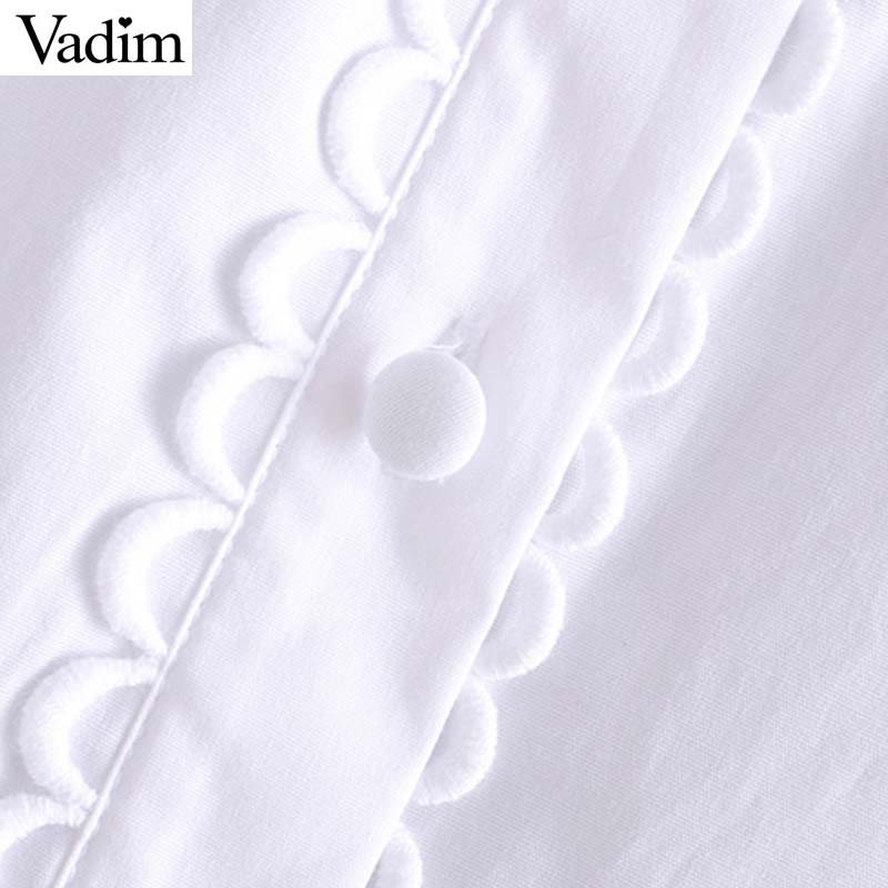 Vadim women sweet ruffled white blouse long sleeve O neck shirt female elegant office wear chic tops blusas mujer LB491