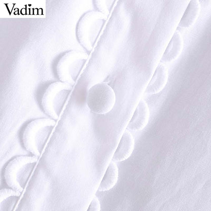 Vadim women sweet ruffled white blouse long sleeve O neck shirt female elegant office wear chic tops blusas mujer LB491