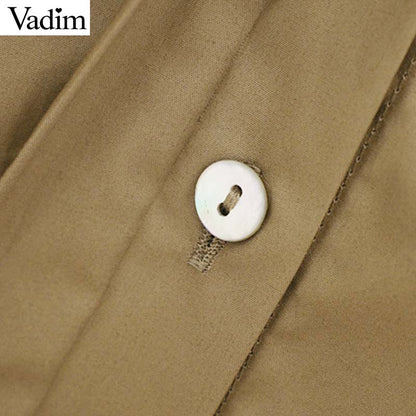 Vadim Women's Vintage Ruffles Khaki Blouse long sleeve female casual shirts office wear retro solid chic tops blusas LB489
