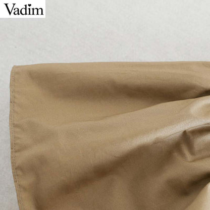 Vadim Women's Vintage Ruffles Khaki Blouse long sleeve female casual shirts office wear retro solid chic tops blusas LB489