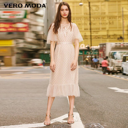 Vero Moda Women's Vintage Flocking Polka Dots Laced Gauzy Dress | 31916Z509
