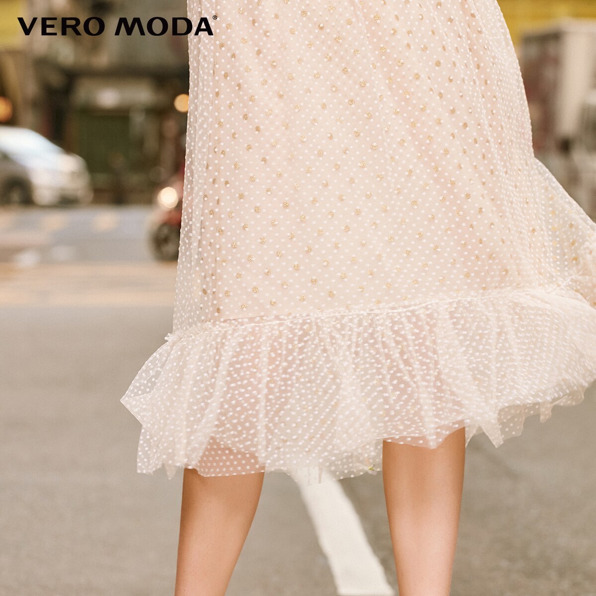 Vero Moda Women's Vintage Flocking Polka Dots Laced Gauzy Dress | 31916Z509