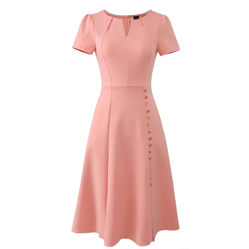 Vfemage Women Pleated Notch V Neck Pockets Buttons Work Office Business Cocktail Party Fit & Flare A Line Skater Midi Dress 2867