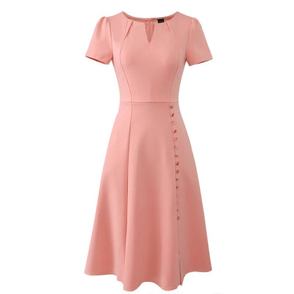 Vfemage Women Pleated Notch V Neck Pockets Buttons Work Office Business Cocktail Party Fit & Flare A Line Skater Midi Dress 2867