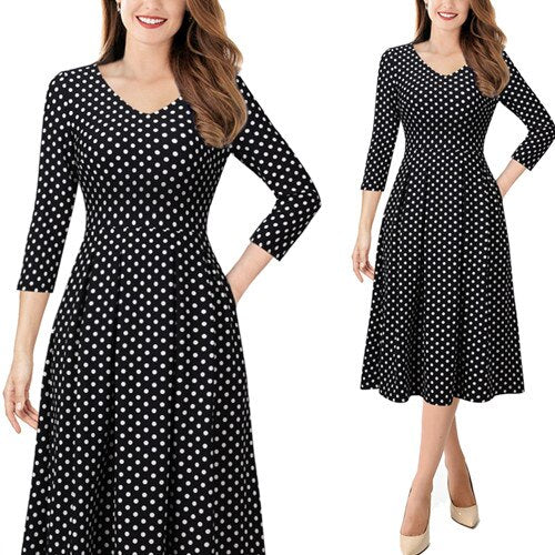 Vfemage Womens Autumn Winter Elegant Vintage Pockets Floral Print Work Business Office Casual Party Tea A-Line Skater Dress 1612