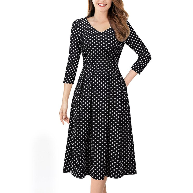 Vfemage Womens Autumn Winter Elegant Vintage Pockets Floral Print Work Business Office Casual Party Tea A-Line Skater Dress 1612