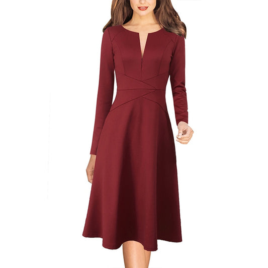 Vfemage Womens Elegant Pinstriped Print Front Zipper Crisscross Casual Work Business Office Party Flare Skater A Line Dress 3568