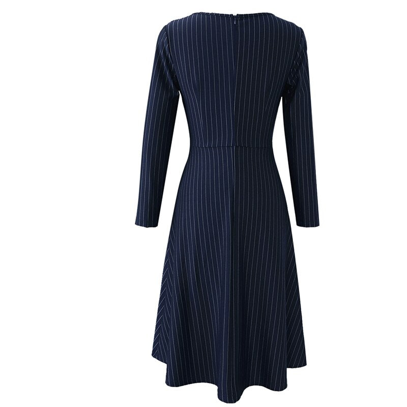 Vfemage Womens Elegant Pinstriped Print Front Zipper Crisscross Casual Work Business Office Party Flare Skater A Line Dress 3568