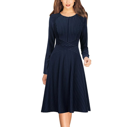 Vfemage Womens Elegant Pinstriped Print Front Zipper Crisscross Casual Work Business Office Party Flare Skater A Line Dress 3568
