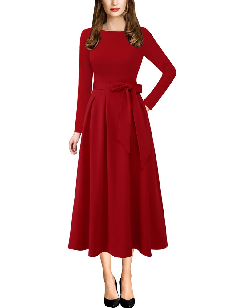 Vfemage Womens Elegant Vintage Autumn Pockets Belted Work Office Business Casual Party Fit and Flare Tea A Line Midi Dress 3609