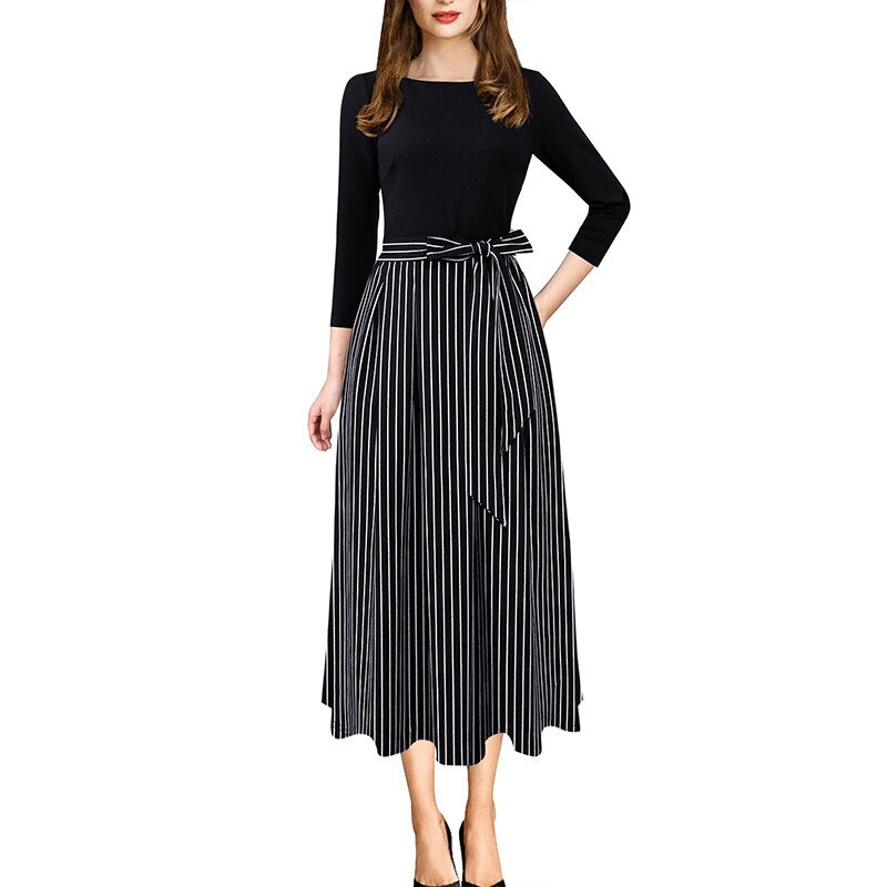 Vfemage Womens Elegant Vintage Autumn Pockets Belted Work Office Business Casual Party Fit and Flare Tea A Line Midi Dress 3609