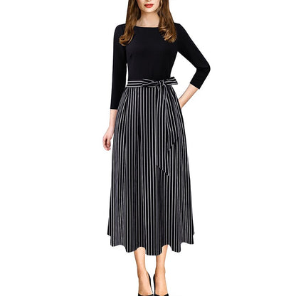 Vfemage Womens Elegant Vintage Autumn Pockets Belted Work Office Business Casual Party Fit and Flare Tea A Line Midi Dress 3609