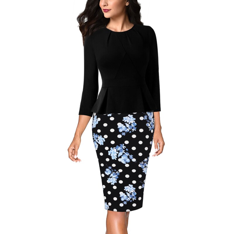 Vfemage Womens Vintage Elegant Pleated Neck Ruffle Peplum Zipper Wear to Work Office Business Vestidos Bodycon Sheath Dress 1515