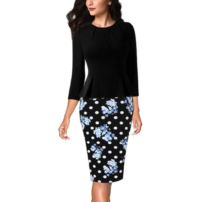 Vfemage Womens Vintage Elegant Pleated Neck Ruffle Peplum Zipper Wear to Work Office Business Vestidos Bodycon Sheath Dress 1515
