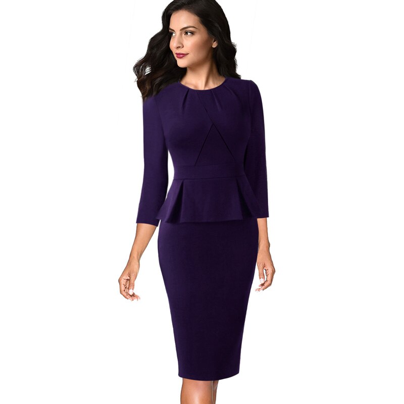 Vfemage Womens Vintage Elegant Pleated Neck Ruffle Peplum Zipper Wear to Work Office Business Vestidos Bodycon Sheath Dress 1515
