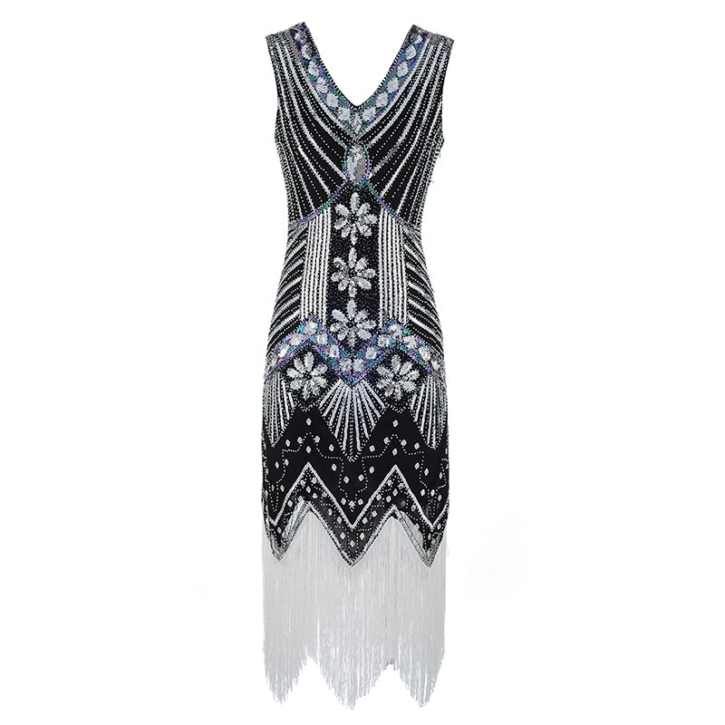Vintage 1920s Flapper Great Gatsby Dress 2018 Summer Fancy Costumes V Neck Cap Sleeve Sequin Fringe Party Midi Dresses